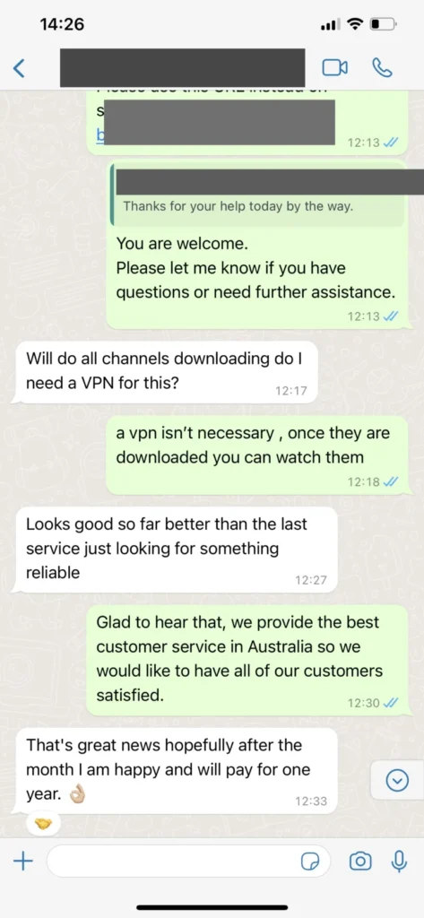 1iptvprovider customer support assistance screenshot