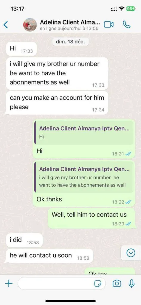 1iptvprovider 5 star customer feedback image on WhatsApp